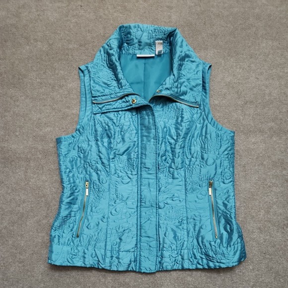 Chico's Jackets & Blazers - Weekends Chico's Quilted Vest 1 Medium M Coastal Blue Teal Full Zip Pockets